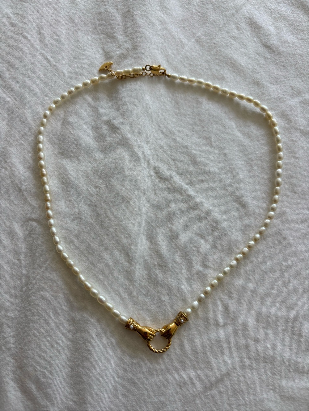 Gold & Pearl Hand Clasp Necklace - Elegant Women's Jewelry